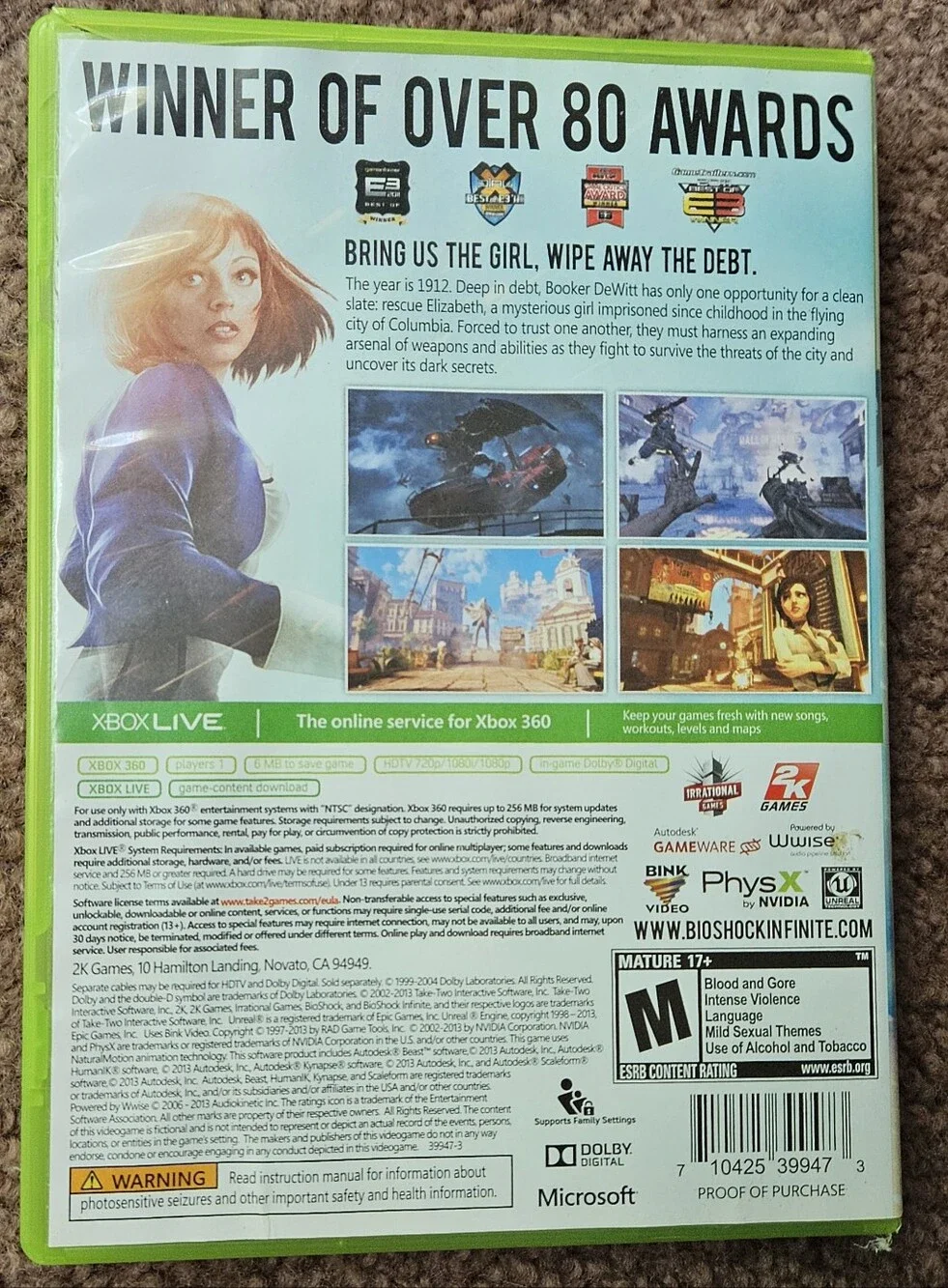 BioShock Infinite Xbox 360 Game Case & Manual